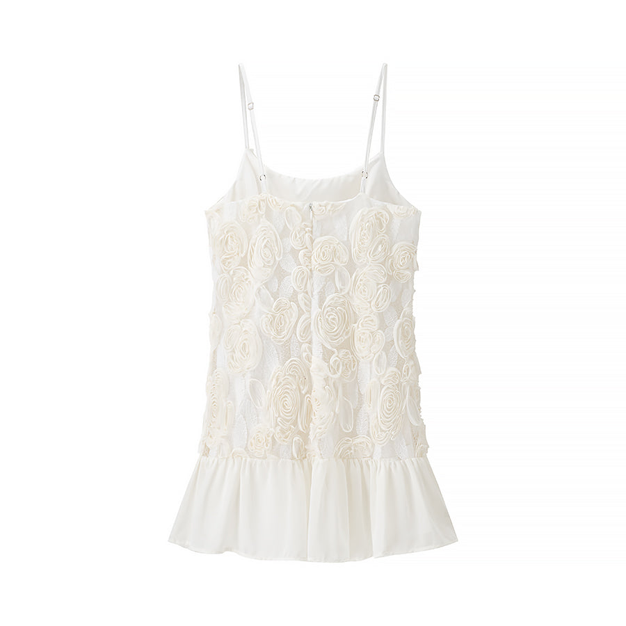 Women Clothing Spring Vacation Three Dimensional Floral Chiffon Patchwork Sling Dress