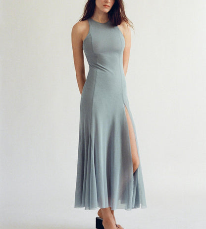Spring Women Clothing Street Wide Swing Silk Net Sleeveless Dress