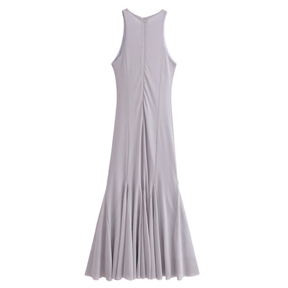 Spring Women Clothing Street Wide Swing Silk Net Sleeveless Dress