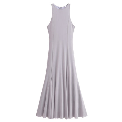 Spring Women Clothing Street Wide Swing Silk Net Sleeveless Dress
