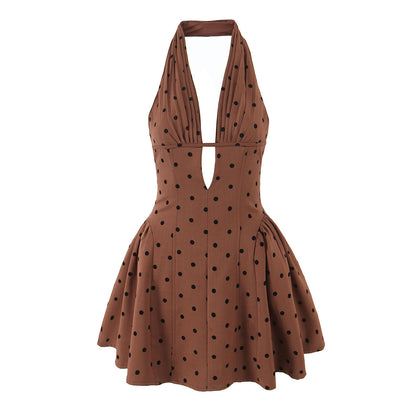 Sweet Rhinestone Chic Halter Dress Retro Sexy Deep V Plunge neck Slim Fit Backless Mini