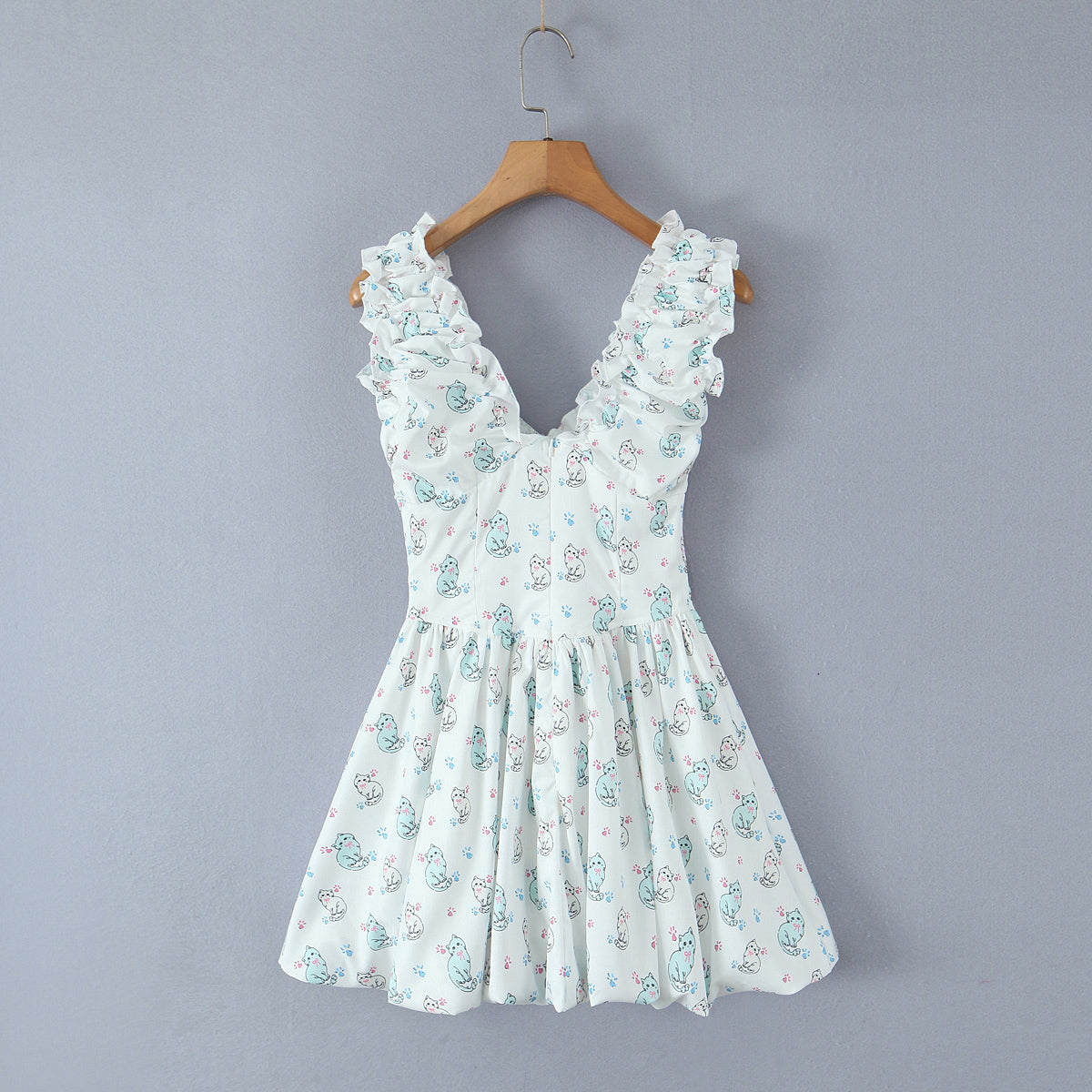 Spring Summer Women Clothing Sexy Fresh Printed V neck Tulle Dress