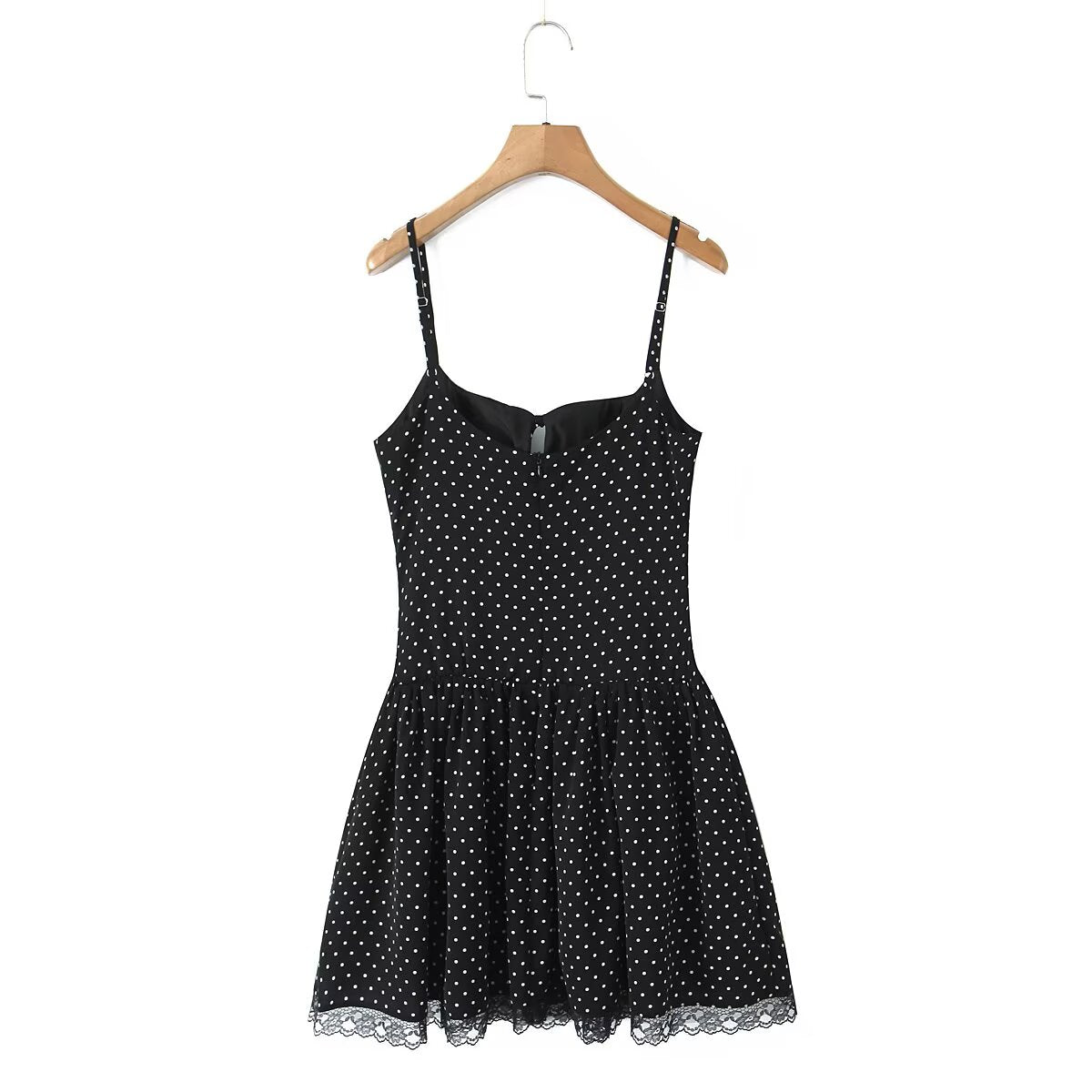 Summer Women Sexy Polka Dot Camisole Stitching Lace Bow Dress