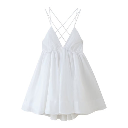 Spring Women Clothing Simple Bandage Backless Vacation Sling Dress