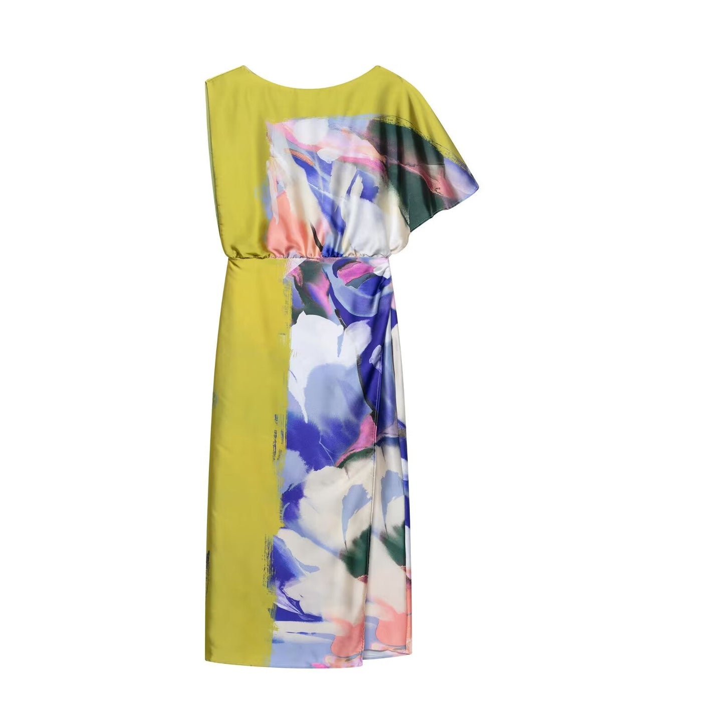 Summer Asymmetric Printed Waist Controlled Midi Dress
