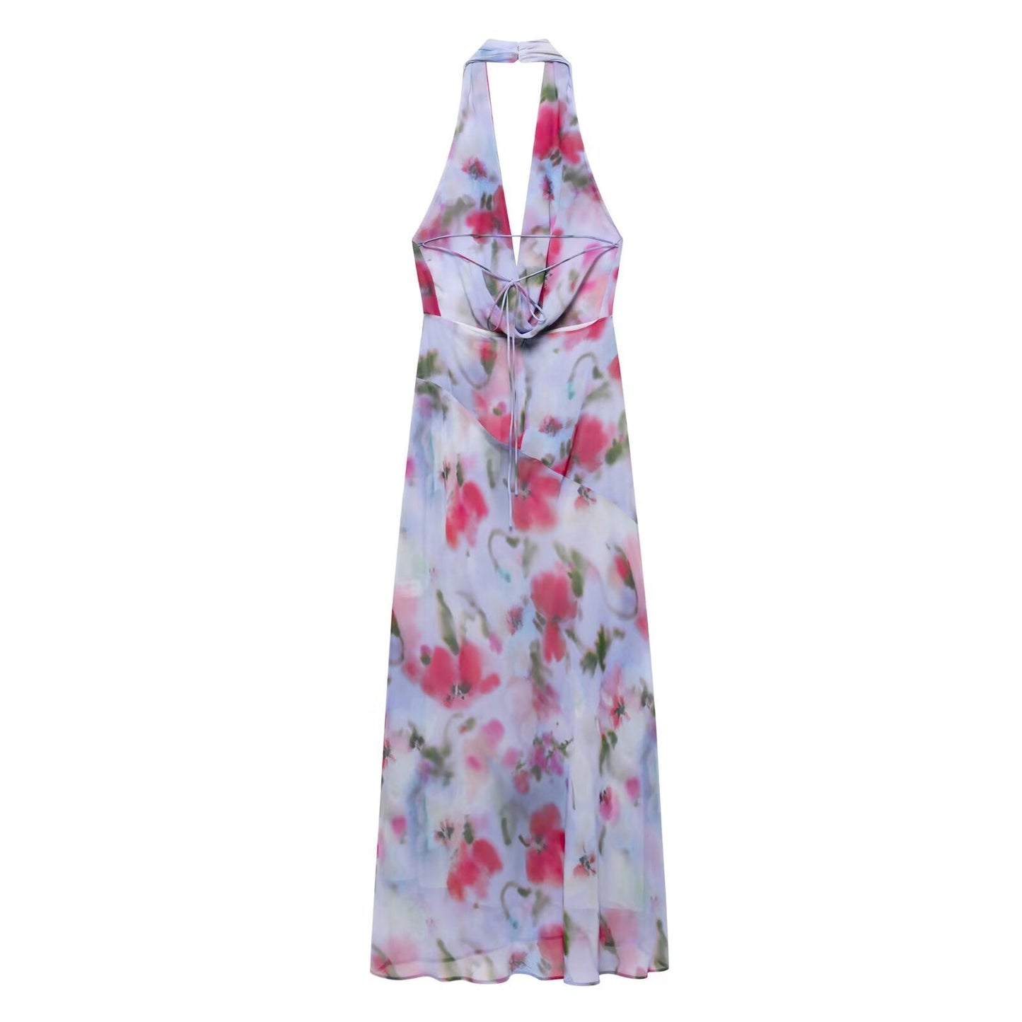 Spring Summer Women Fashionable Elegant Sexy Printing Hanging Collar Dress