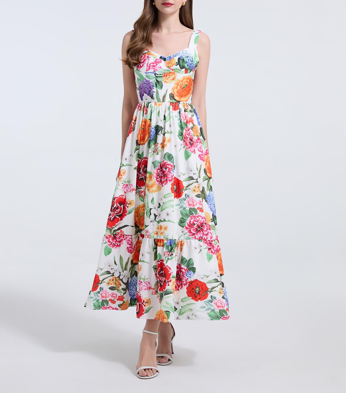 Women Elegant Summer Print Halter Slim Waistline Dress A Line Dress