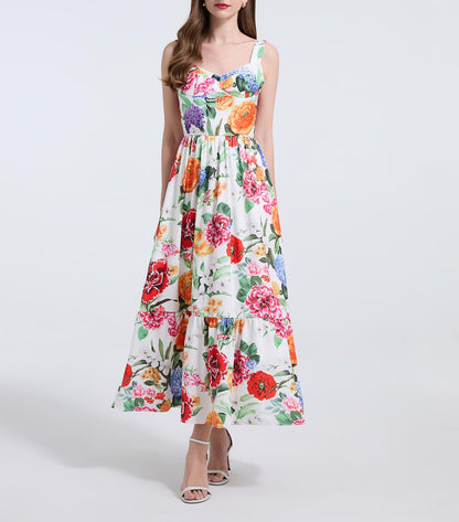 Women Elegant Summer Print Halter Slim Waistline Dress A Line Dress