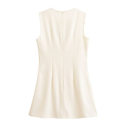 Spring Women Clothing Minimalist Bowknot Lace up Crew Neck Dress