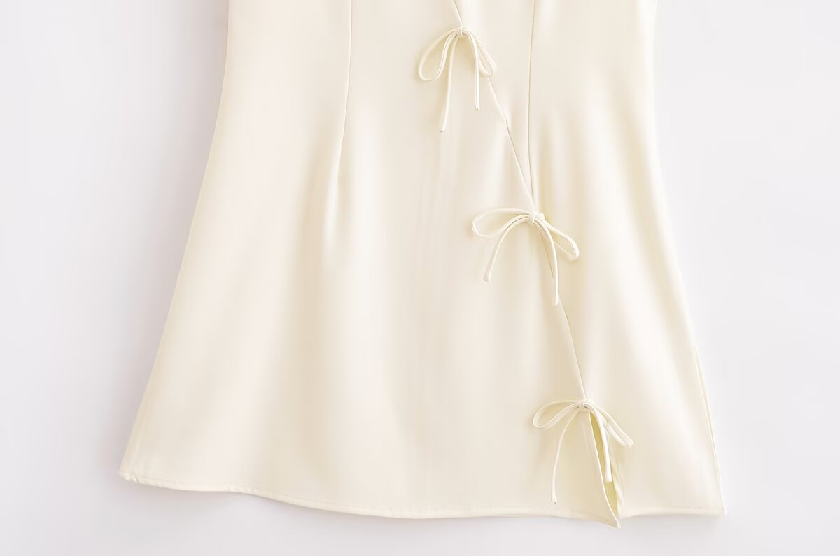 Spring Women Clothing Minimalist Bowknot Lace up Crew Neck Dress