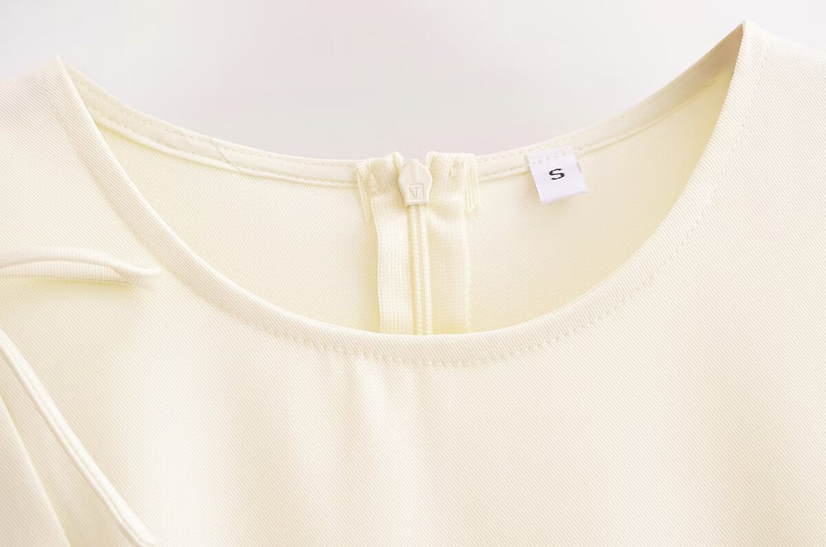Spring Women Clothing Minimalist Bowknot Lace up Crew Neck Dress