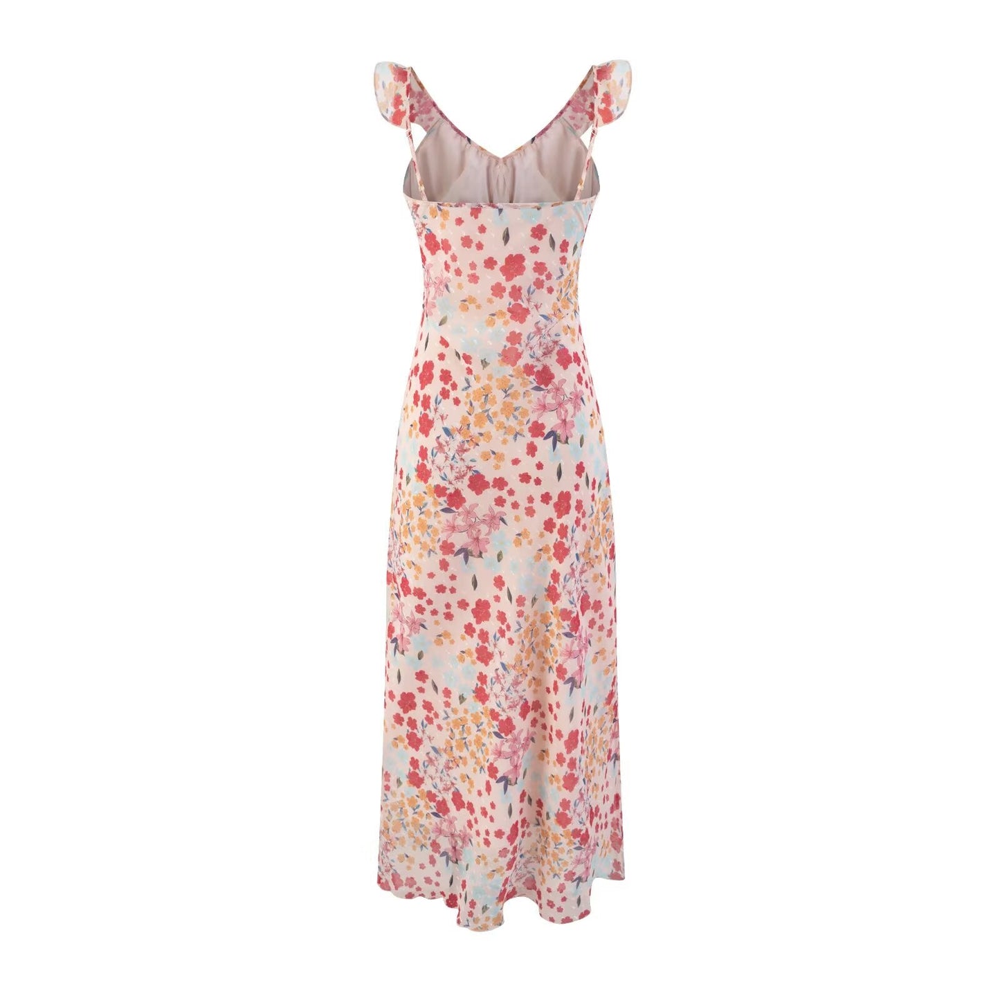 Waist Controlled Slimming Floral Strap Midi Dress Seaside Vacation Dress Women