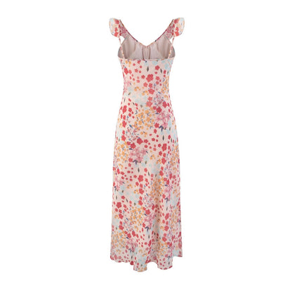 Waist Controlled Slimming Floral Strap Midi Dress Seaside Vacation Dress Women