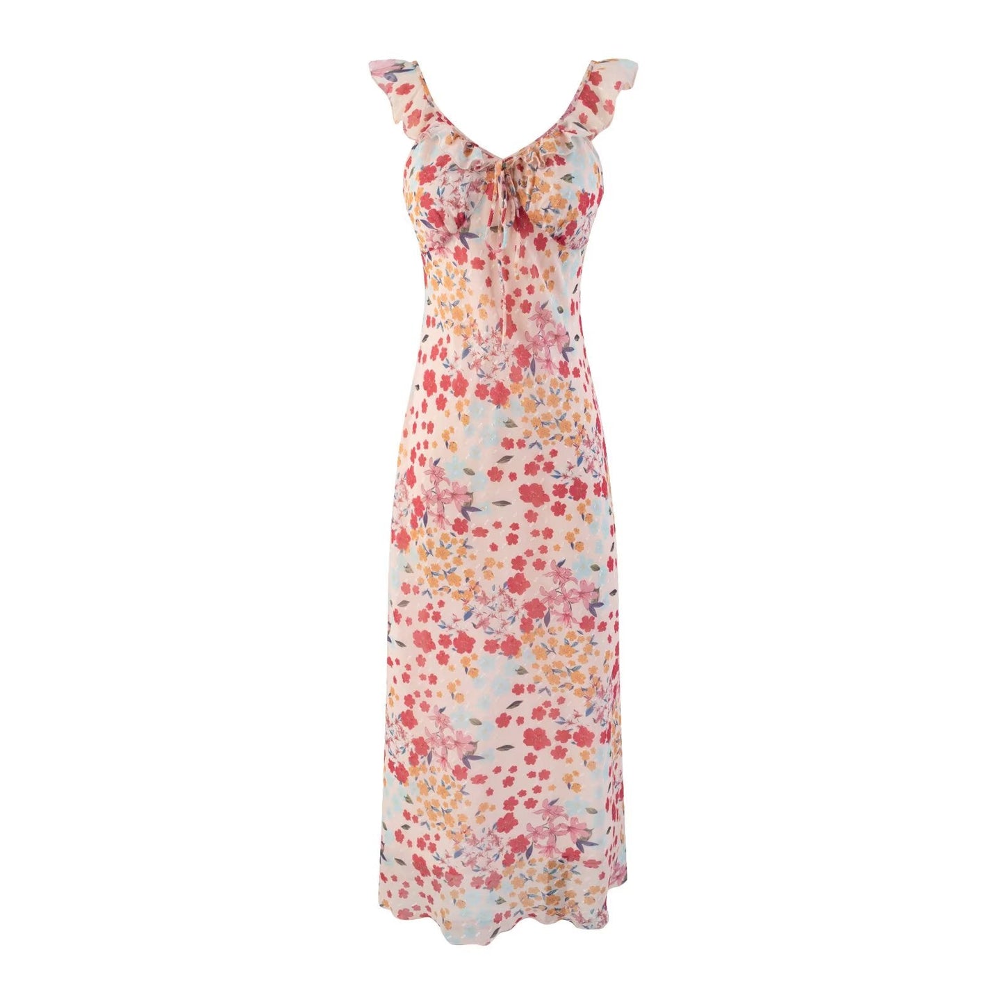 Waist Controlled Slimming Floral Strap Midi Dress Seaside Vacation Dress Women
