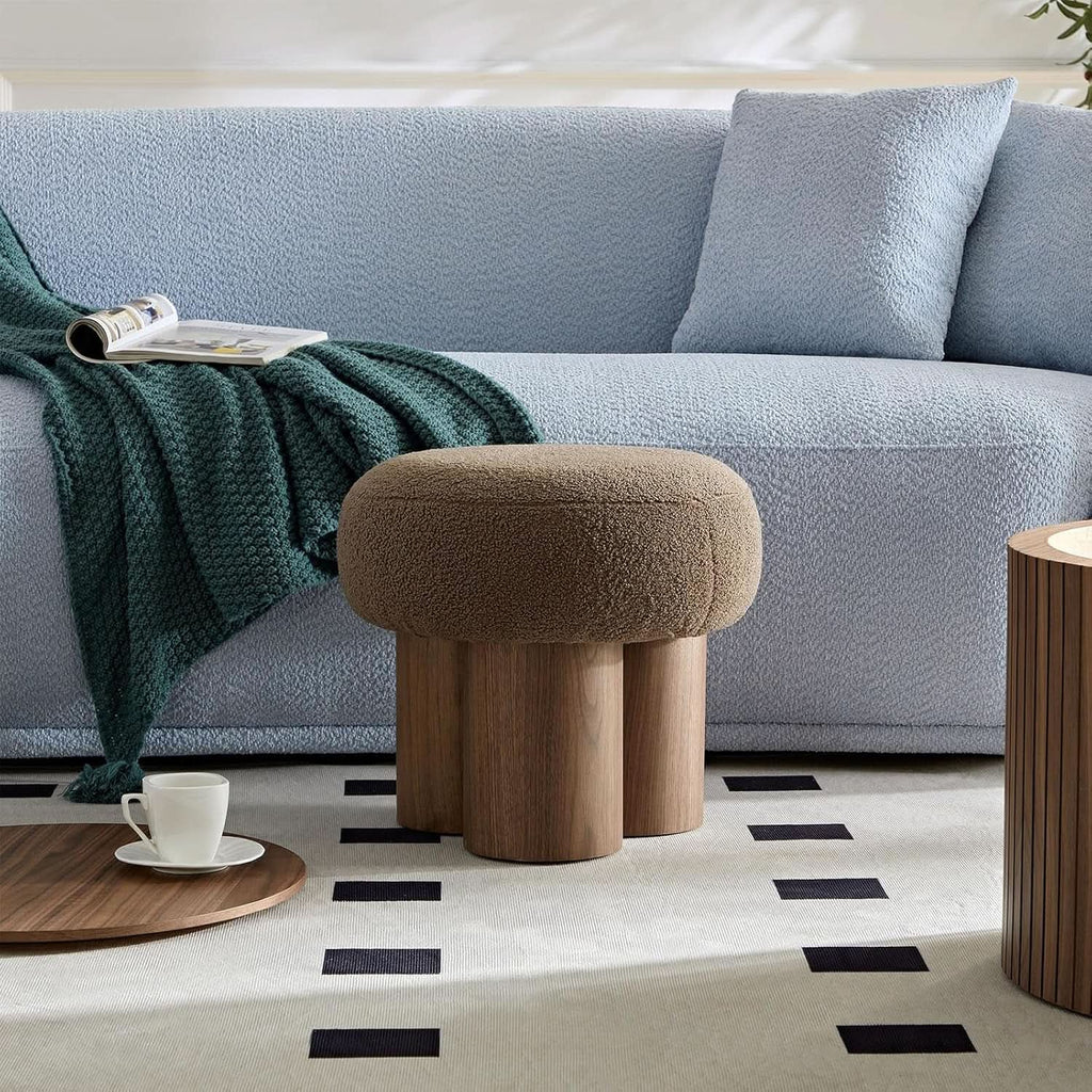 Luxurious Dark Brown Boucle Round Ottoman Footstool