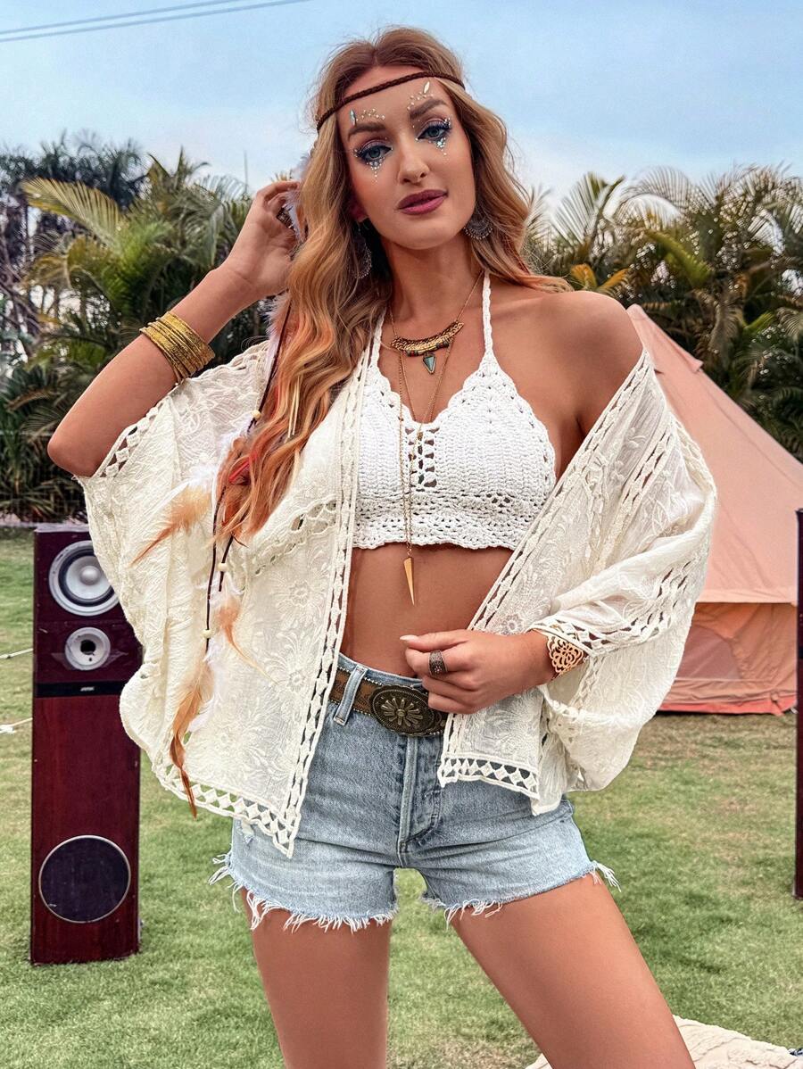 Women Loose Hollowed Lace Cardigan With Sun Protection Shirt Thin top