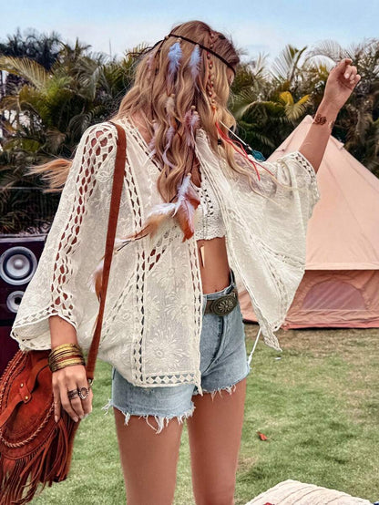 Women Loose Hollowed Lace Cardigan With Sun Protection Shirt Thin top