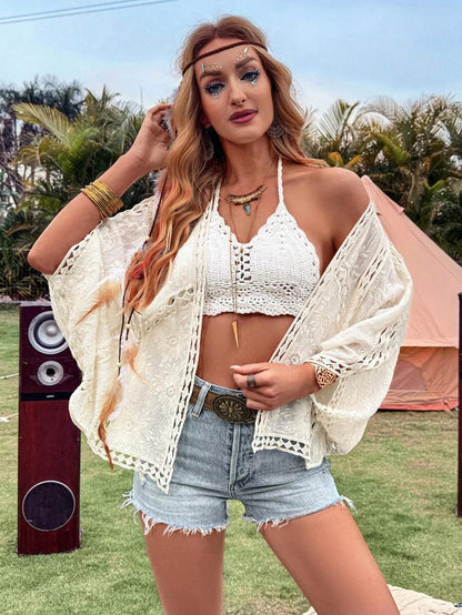 Women Loose Hollowed Lace Cardigan With Sun Protection Shirt Thin top
