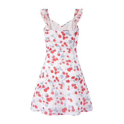 Spring Vacation Summer Cool Casual Floral Printing White Background Short Women Dress