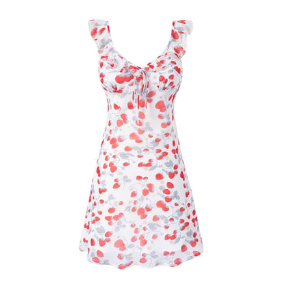 Spring Vacation Summer Cool Casual Floral Printing White Background Short Women Dress