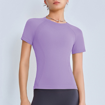 Spring Summer 3D Seamless Weaving Texture Sports Yoga Training Fitness Tight Short Sleeve Yoga T shirt Top