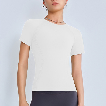 Spring Summer 3D Seamless Weaving Texture Sports Yoga Training Fitness Tight Short Sleeve Yoga T shirt Top