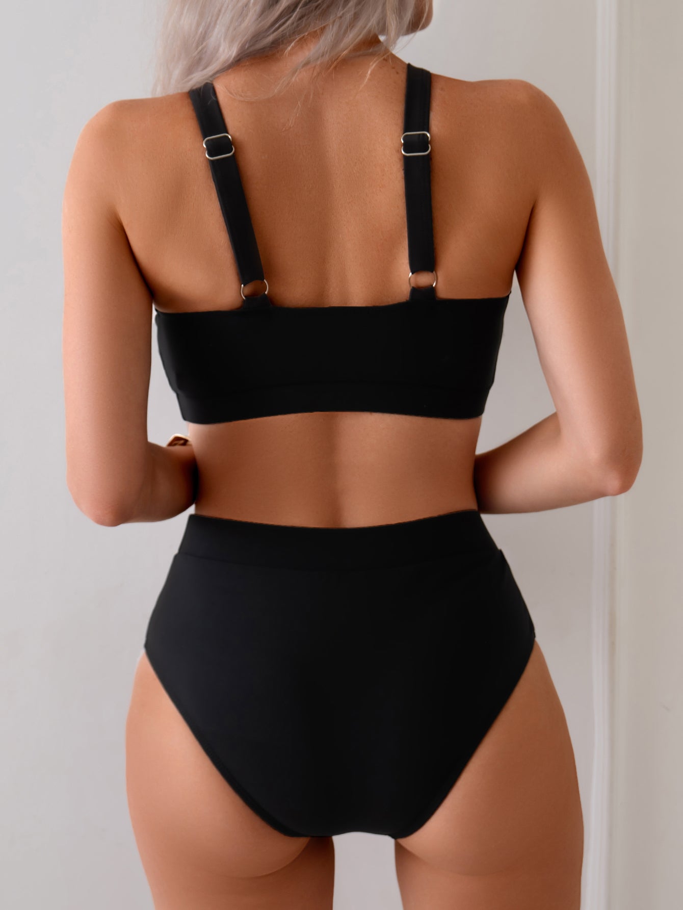 Two Pieces Solid Color Swimsuit Sports Competitive Women Swimwear