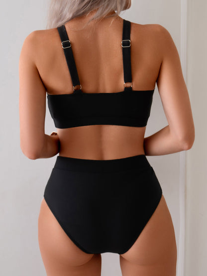 Two Pieces Solid Color Swimsuit Sports Competitive Women Swimwear