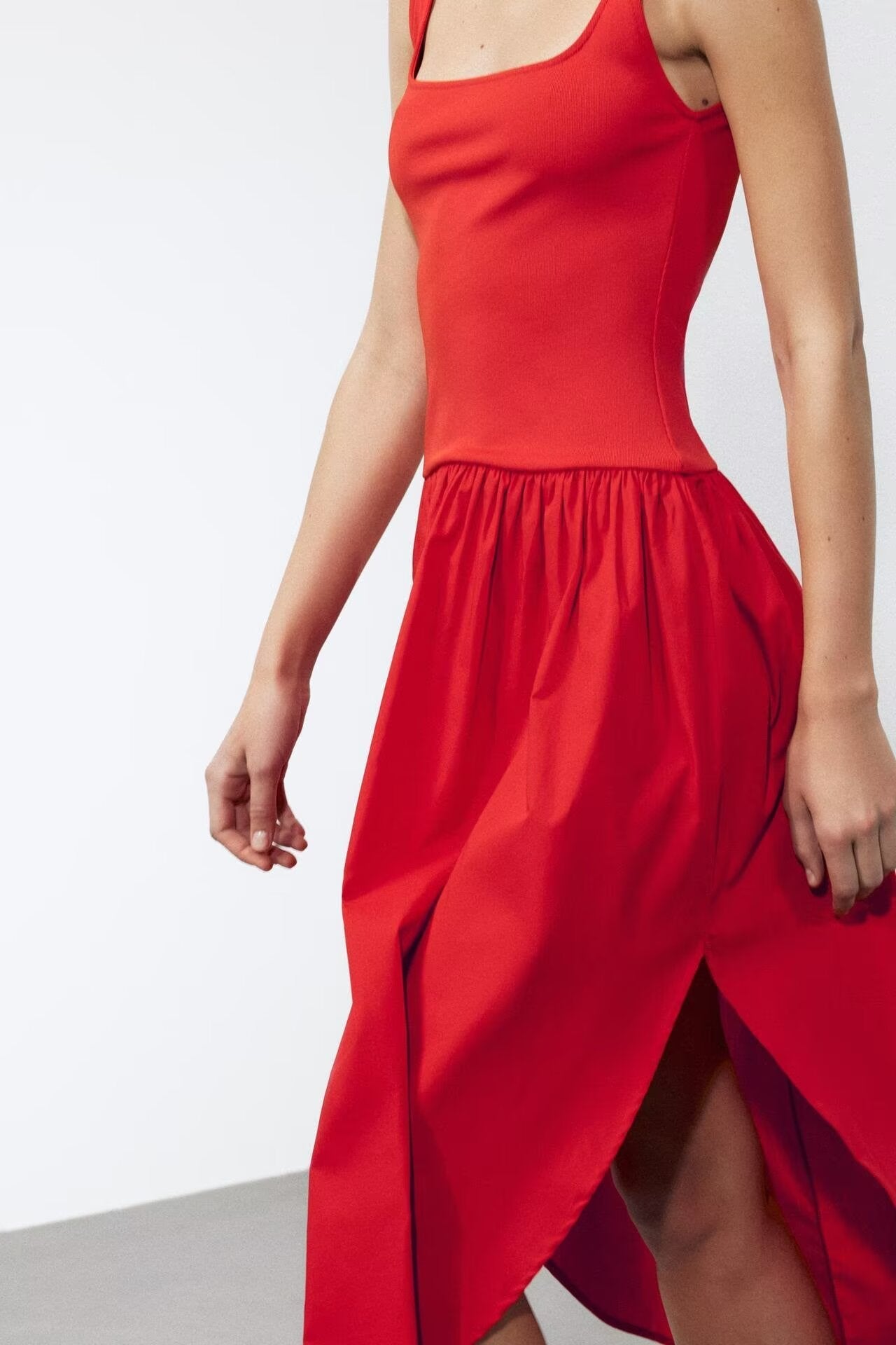 Summer Solid Color Stitching Spaghetti Straps Sleeveless Dress