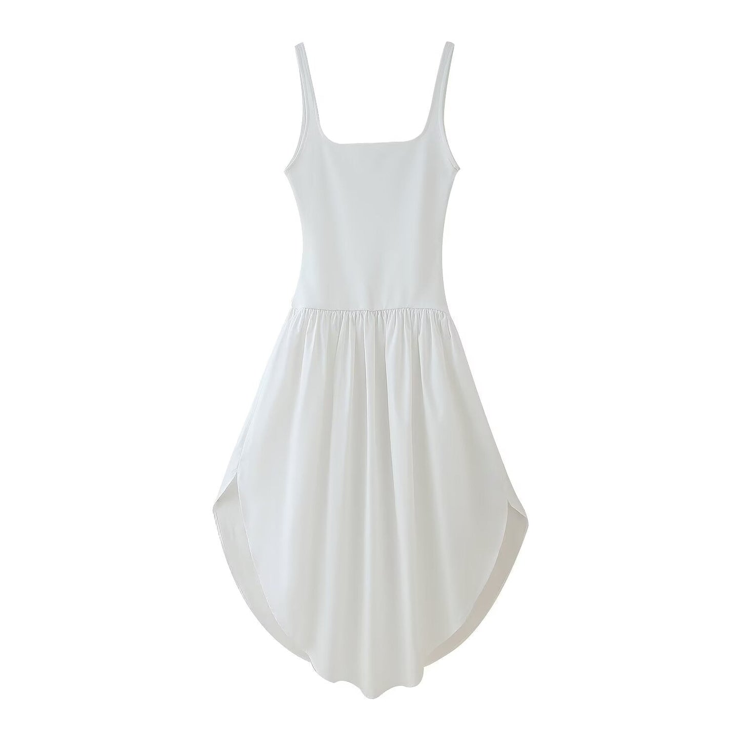Summer Solid Color Stitching Spaghetti Straps Sleeveless Dress