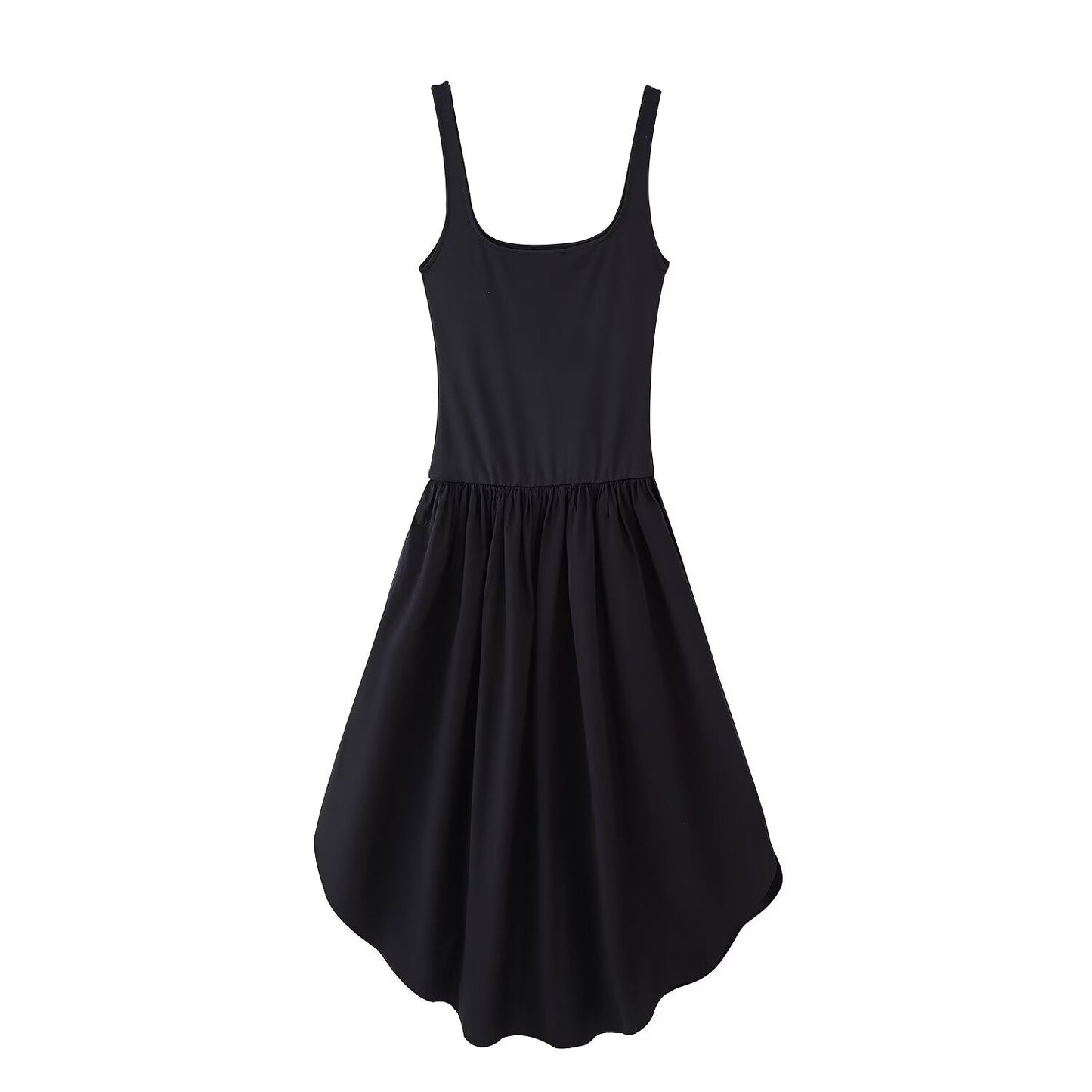 Summer Solid Color Stitching Spaghetti Straps Sleeveless Dress