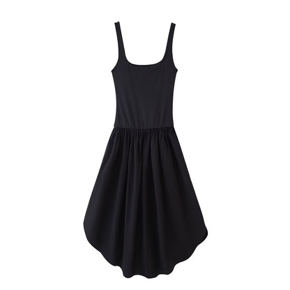 Summer Solid Color Stitching Spaghetti Straps Sleeveless Dress