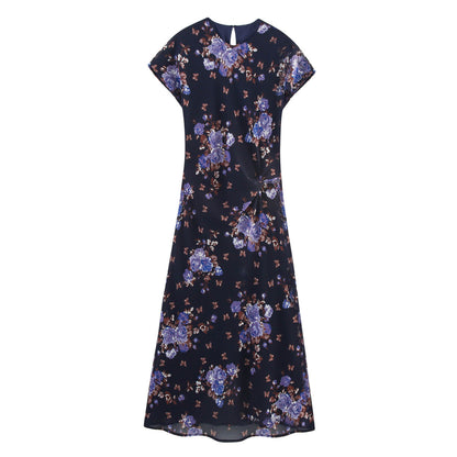 Women Clothing Summer Street round Neck Floral Print Dress Women