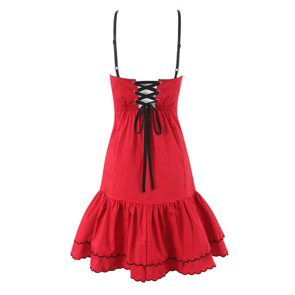 Spring Retro Sexy Embroidered Contrast Color Lace Sexy Tube Top Cami Dress