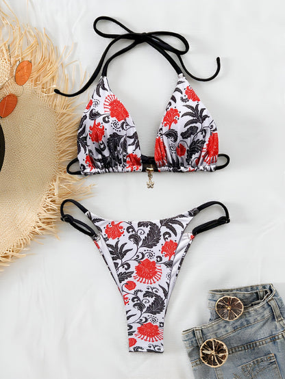 Bikini Double Bikini Bandage Swimsuit Backless Swimsuit Women Sexy Swimsuit Printed Bikini
