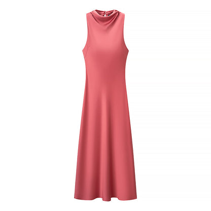 Summer Women Clothing Satin Texture Midi Dress