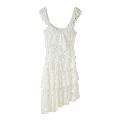 Spring Women Clothing French Design Lace Laminated Decoration Dress