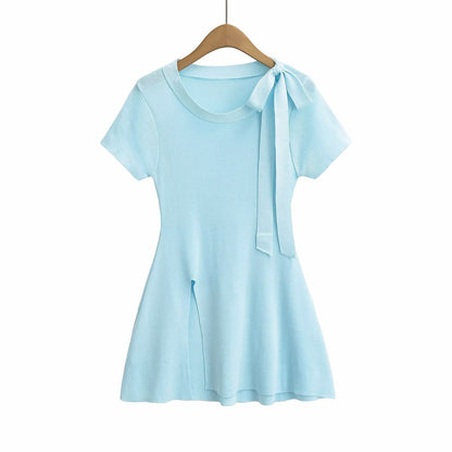 Summer Side Bow Decoration Lady Short Sleeve Dress
