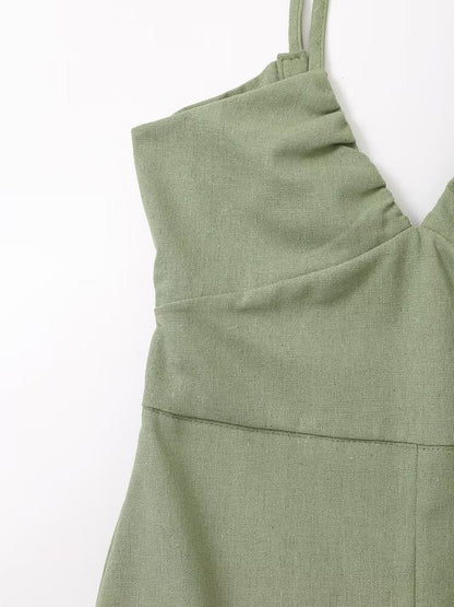 Spring Women Clothing French Design Linen Midi Dress