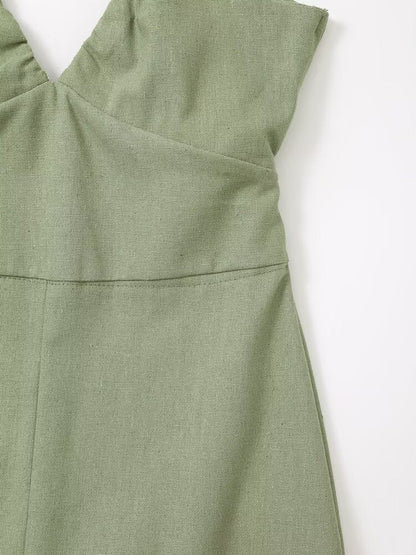 Spring Women Clothing French Design Linen Midi Dress