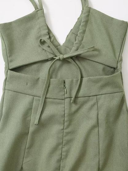 Spring Women Clothing French Design Linen Midi Dress