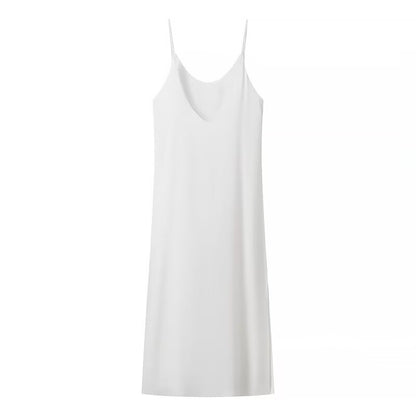 Women Wear Summer Casual Solid Color Satin Double Layer Sling Dress