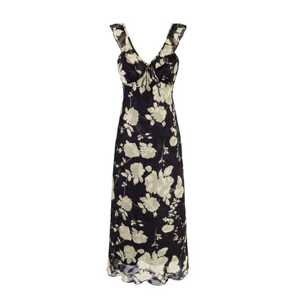 Summer Gentle Retro Design Lace Vest Skirt Floral Women Waist Tight Dress