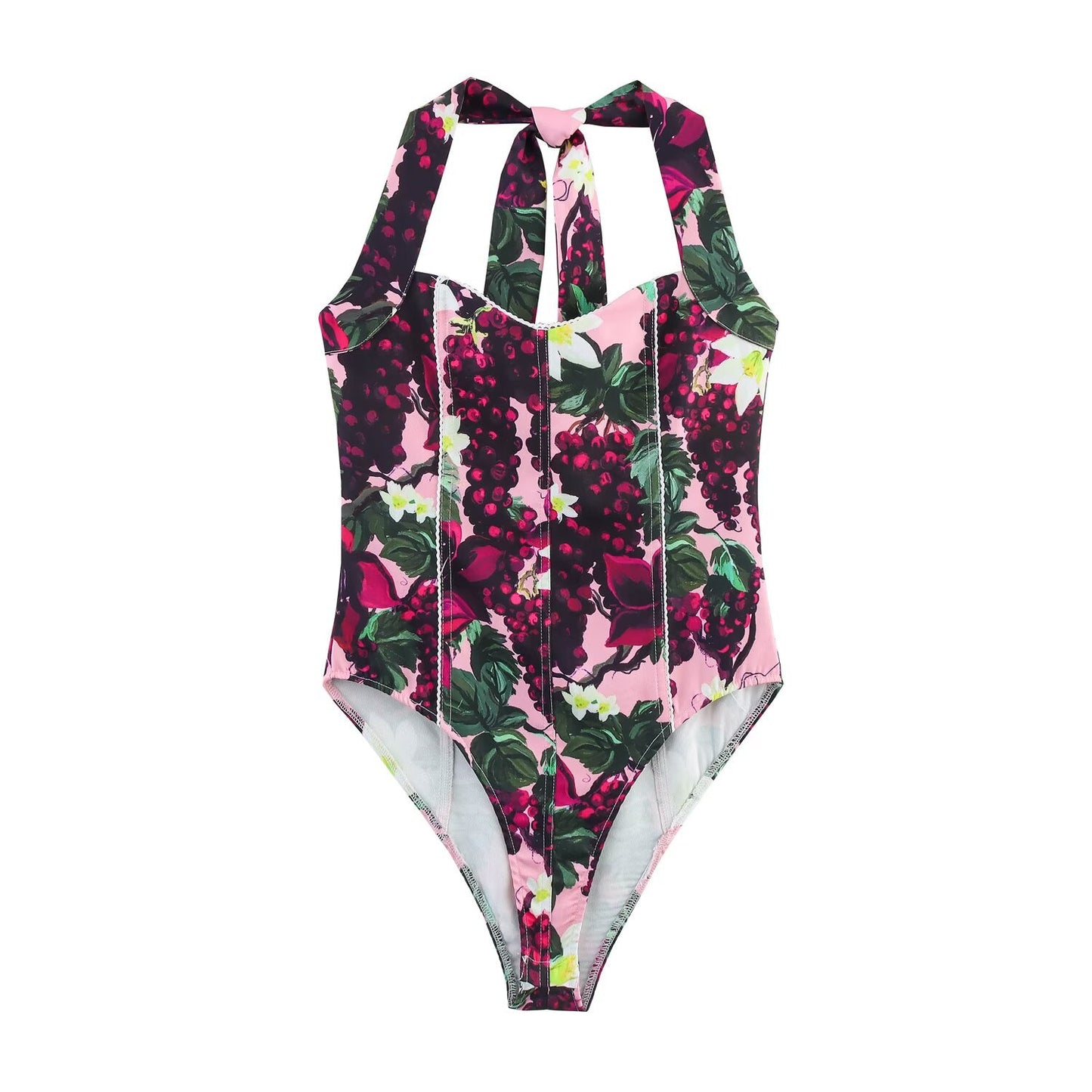 Spring Summer Women Sexy Printed Hanging Collar Jumpsuit