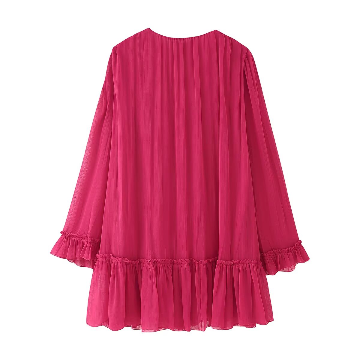 French Summer Youthful Looking Dress Lace up Tassels Loose Fitting Short Stitching