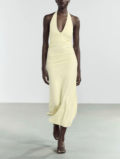 Summer Sexy Slim Fit Bare Back Hanging Collar Dress Women Dress