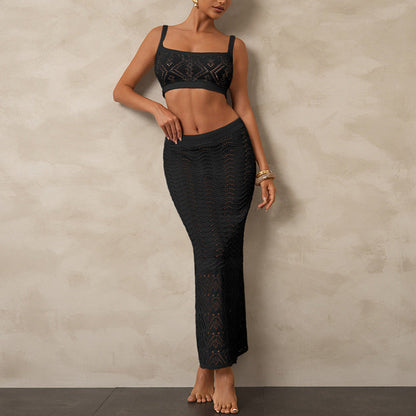 Holiday Hollow Out Cutout out Dress Sexy Bikini Sun Proof Two Piece Set Beach Cover up