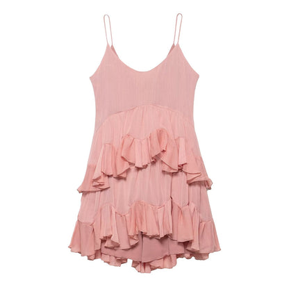 Women Clothing Summer Laminated Decoration Short Strap Dress Women