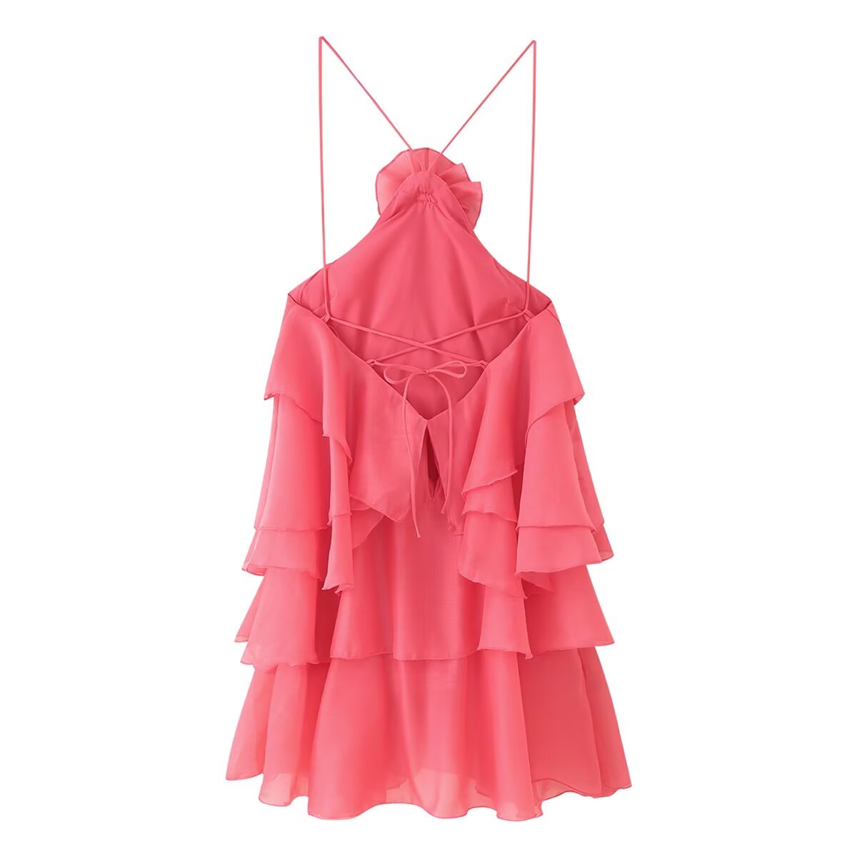 Elegant Sexy Short Summer Halter Three Dimensional Floral Design Lace up Sleeveless Dress