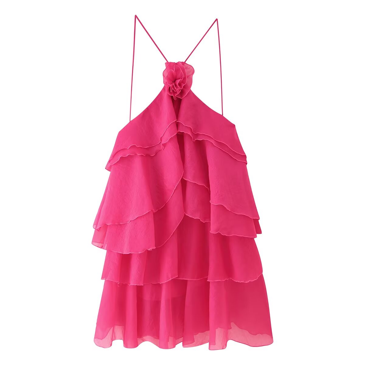 Elegant Sexy Short Summer Halter Three Dimensional Floral Design Lace up Sleeveless Dress